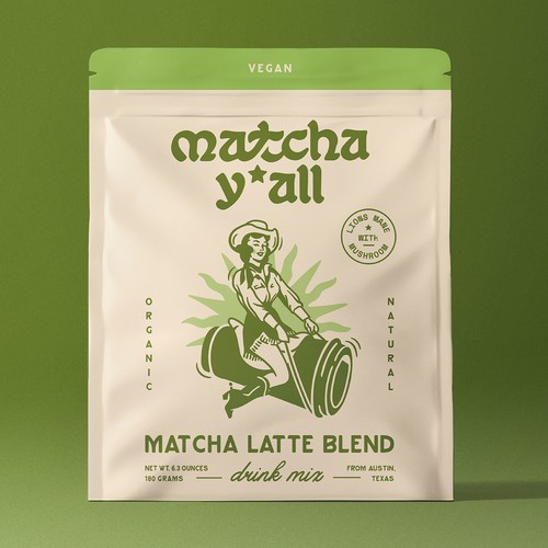 A retro-inspired logo and packaging design for organic matcha powder
