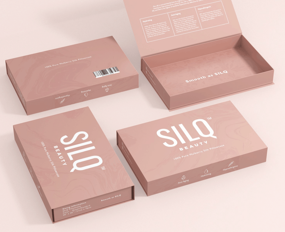 four small boxes in colour pink with white text